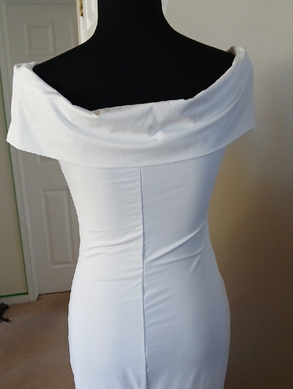 Off-Shoulder White Ruched Maxi Dress - Picture 11 of 13